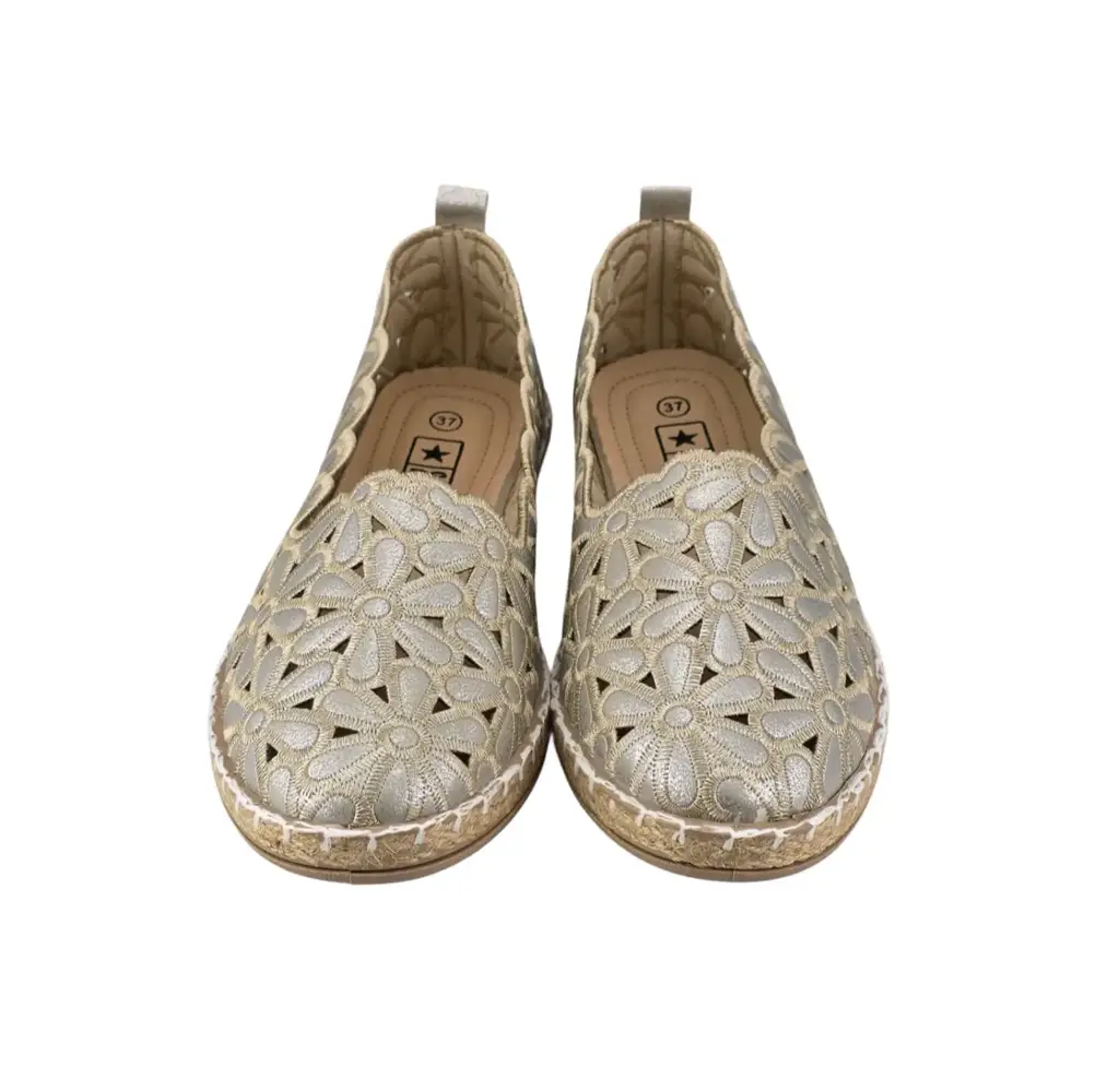 Damskie espadryle z kwiatowym wzorem 2417 złote - zdjęcie 3