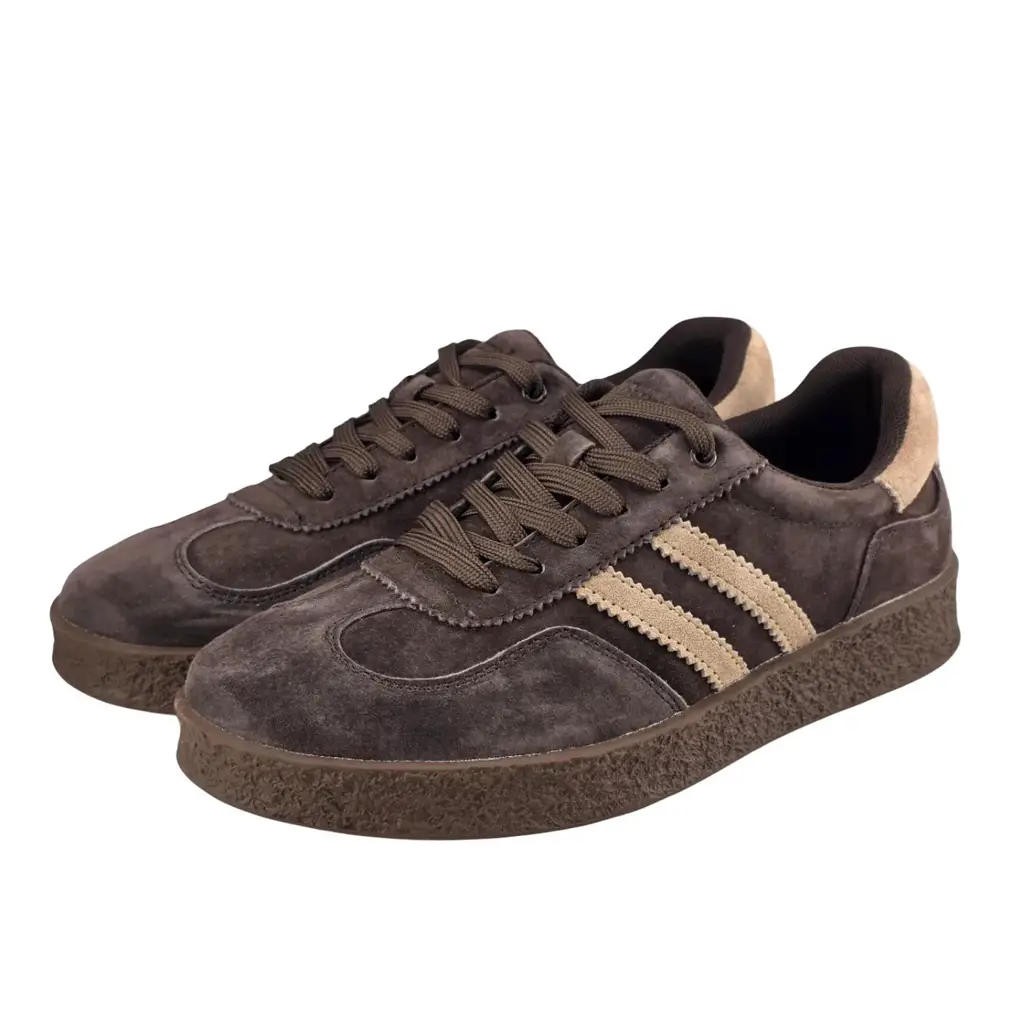 Skórzane sneakersy damskie zamszowe S.BARSKI 7113 czekoladowe - miniatura 3