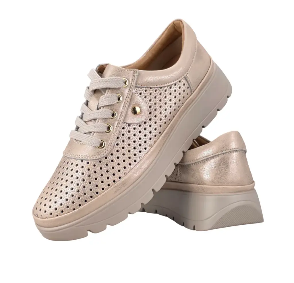 Sneakersy damskie skórzane ażurowe VINCEZA 79629 złote - zdjęcie 4