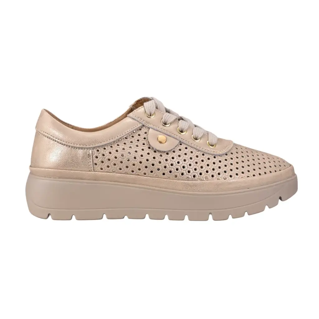 Sneakersy damskie skórzane ażurowe VINCEZA 79629 złote - zdjęcie 2